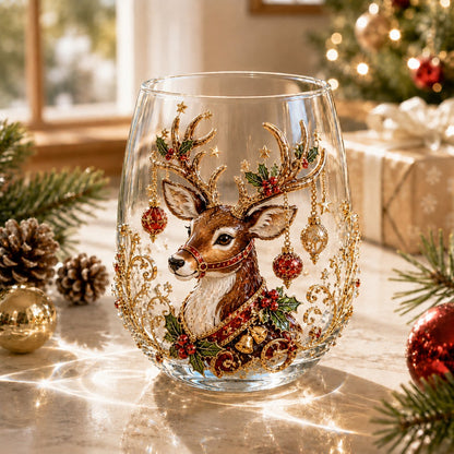 🎄🥂Christmas Stemless Wine Glass – Celebrate the Season with Every Sip