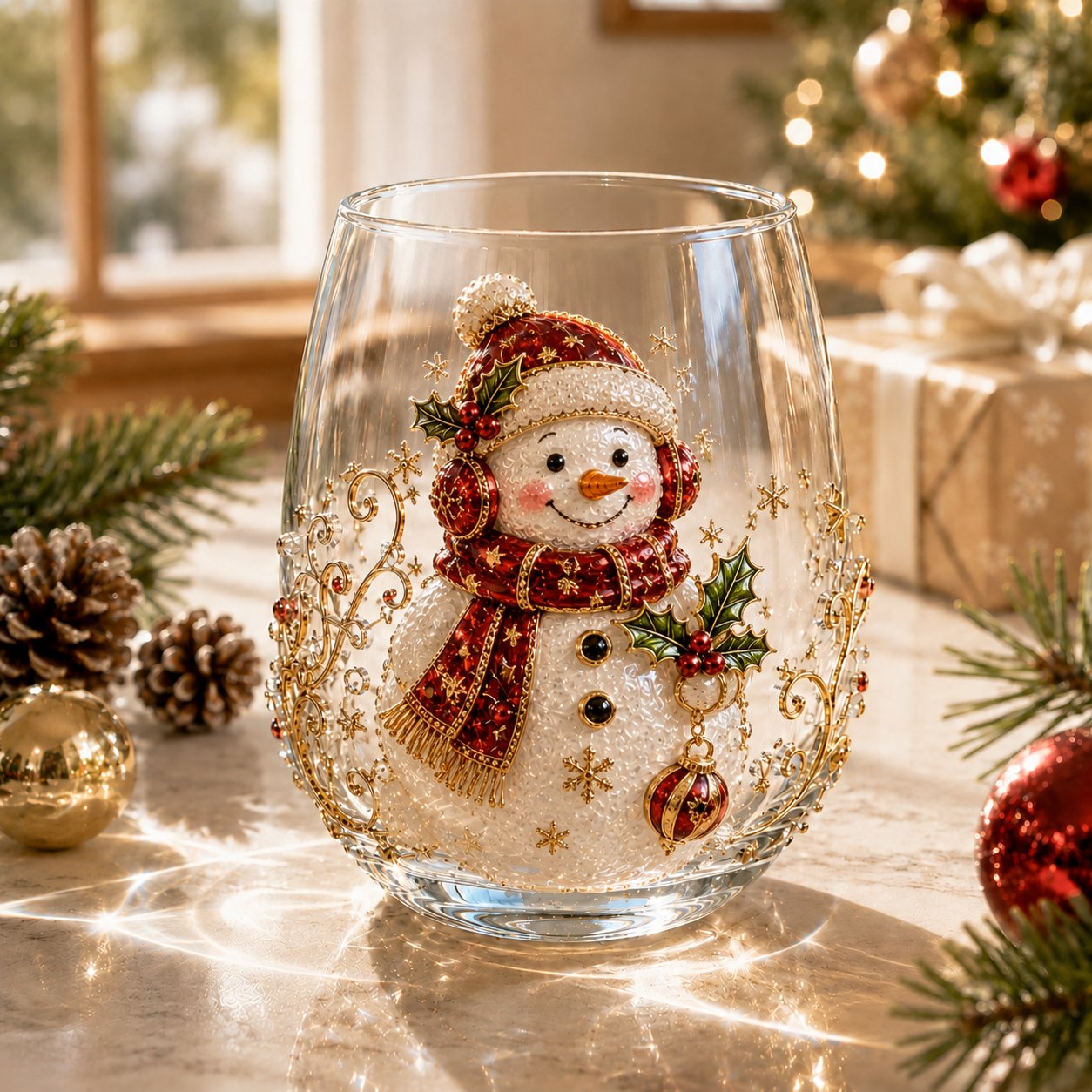 🎄🥂Christmas Stemless Wine Glass – Celebrate the Season with Every Sip