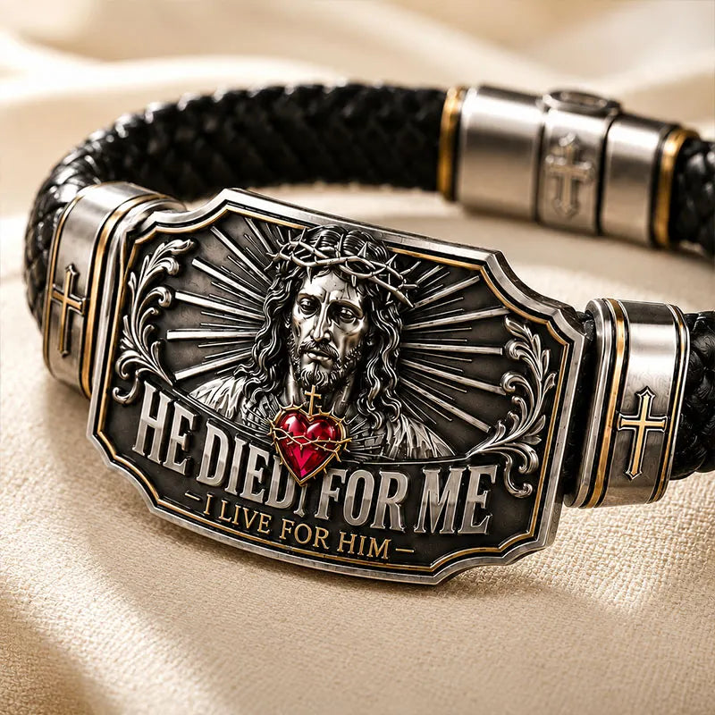 I Live for Him He Died for Me Christian Cross  Braided Bracelet Gift Box Set