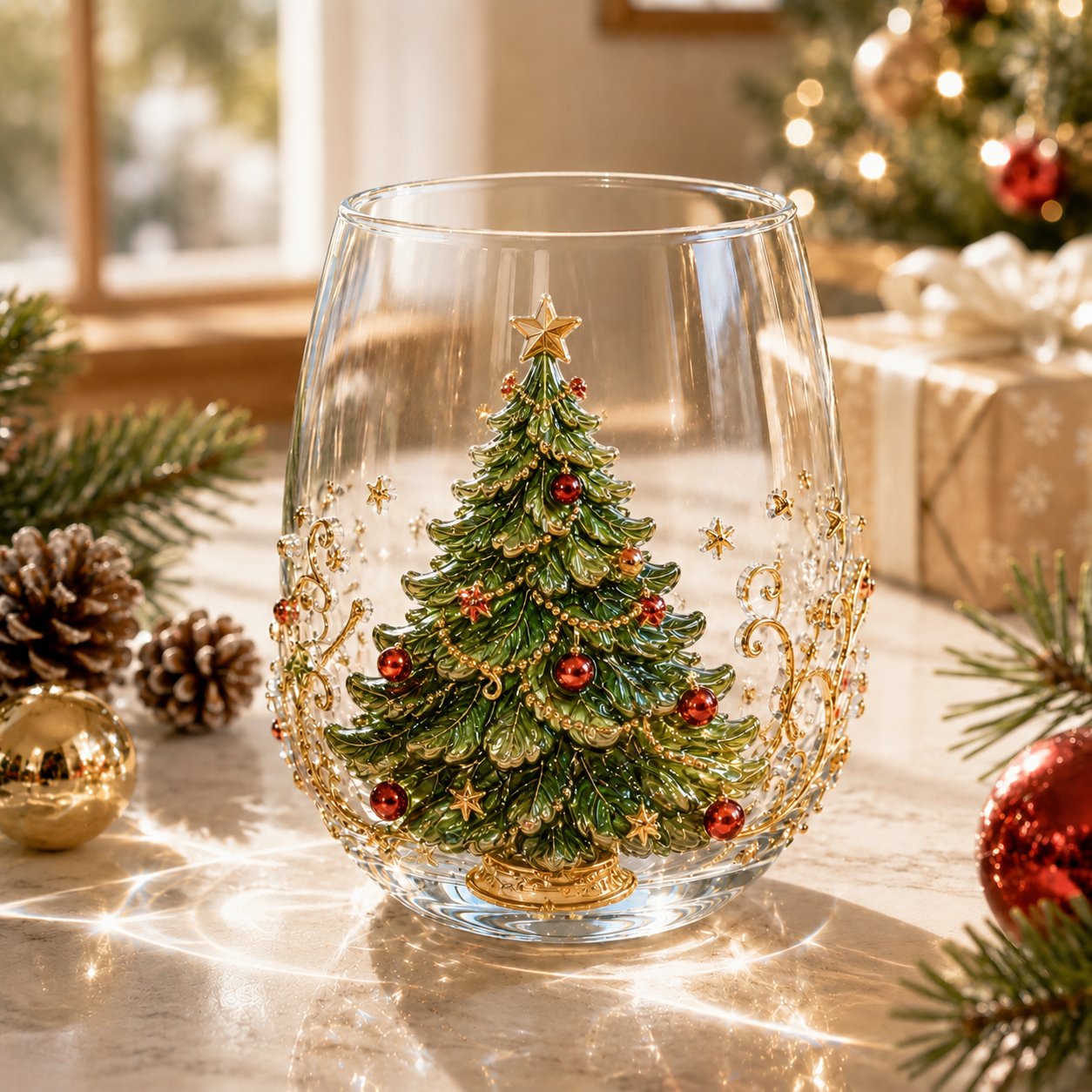 🎄 Christmas 3D Decorative Glass Cup
