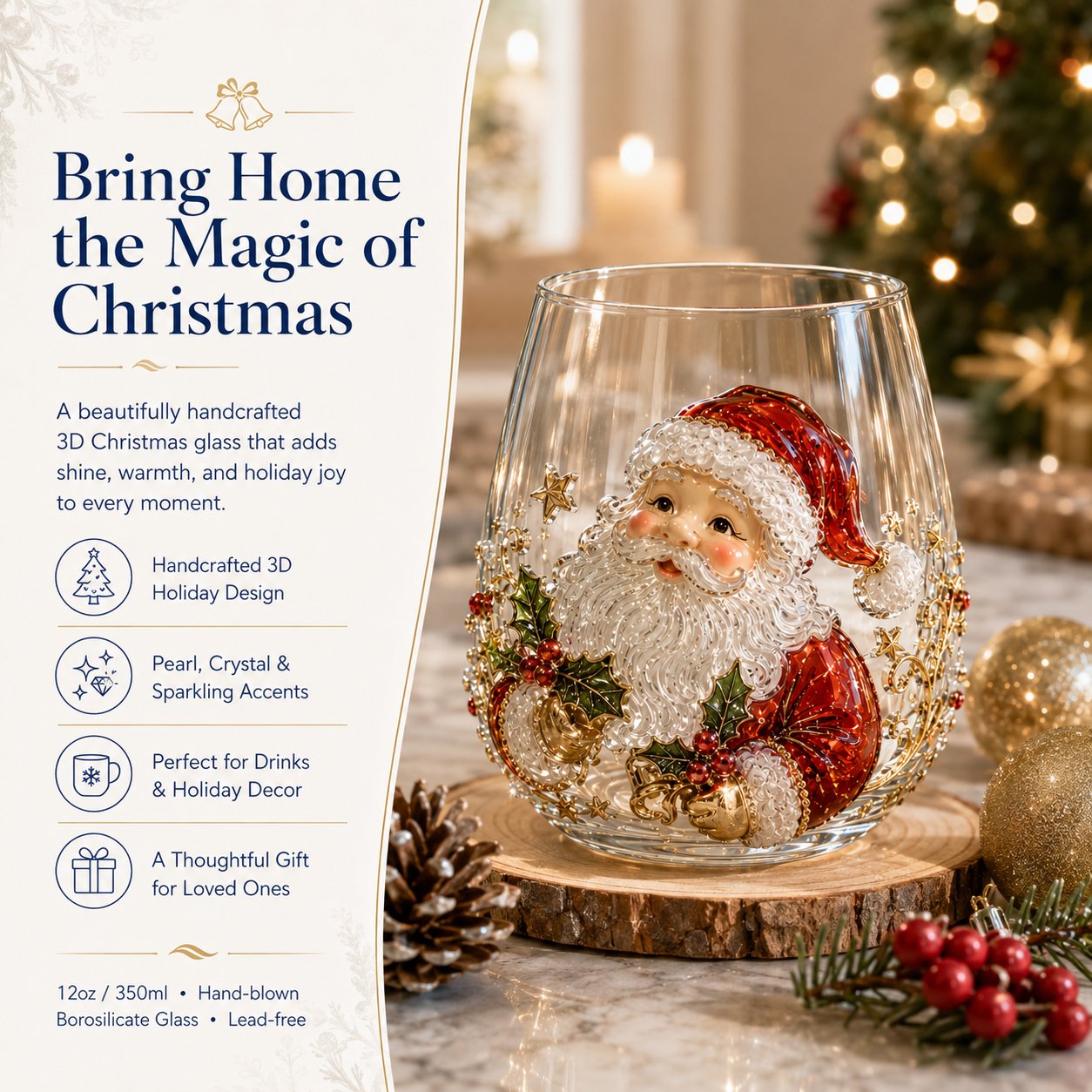 🎄 Christmas 3D Decorative Glass Cup