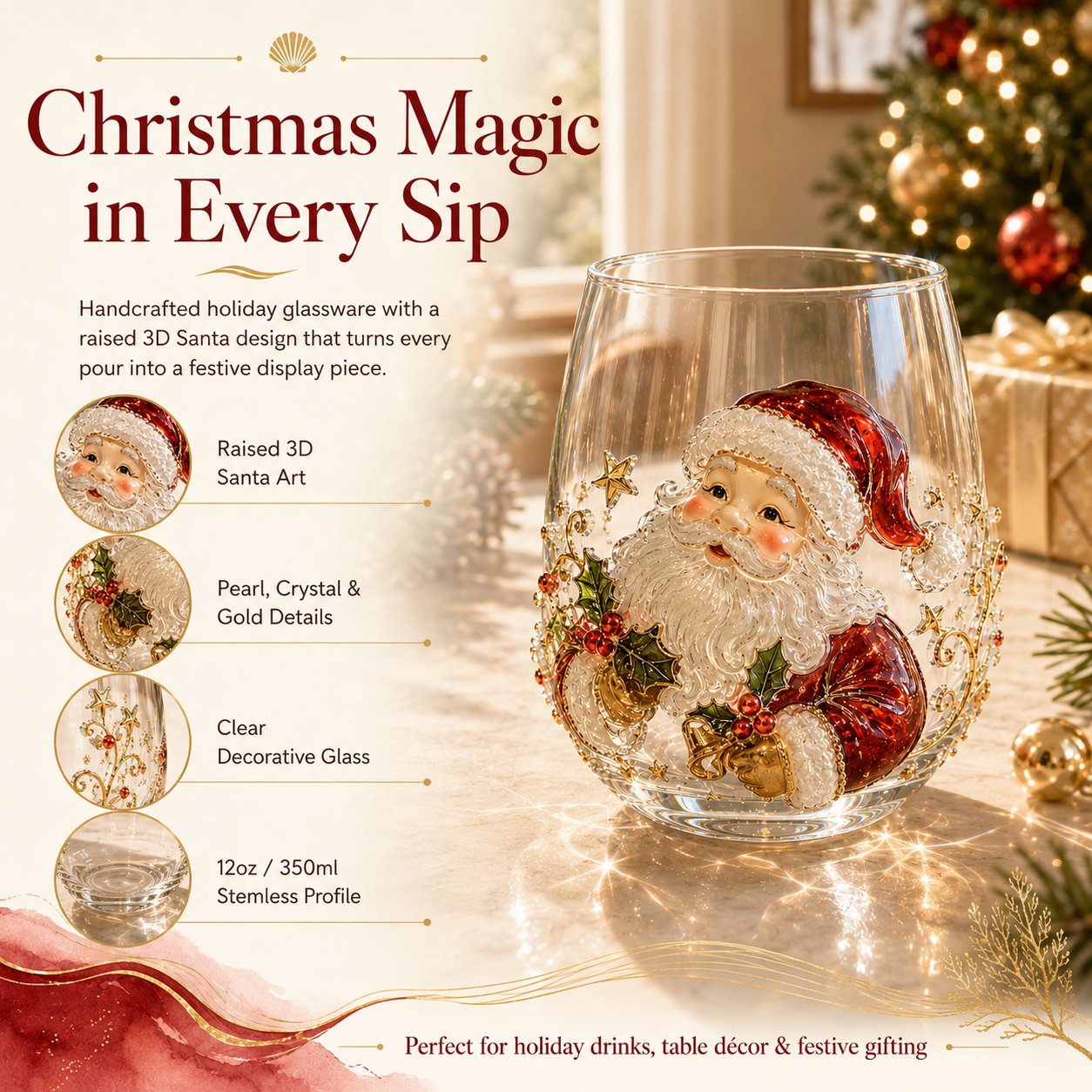 🎄 Christmas 3D Decorative Glass Cup