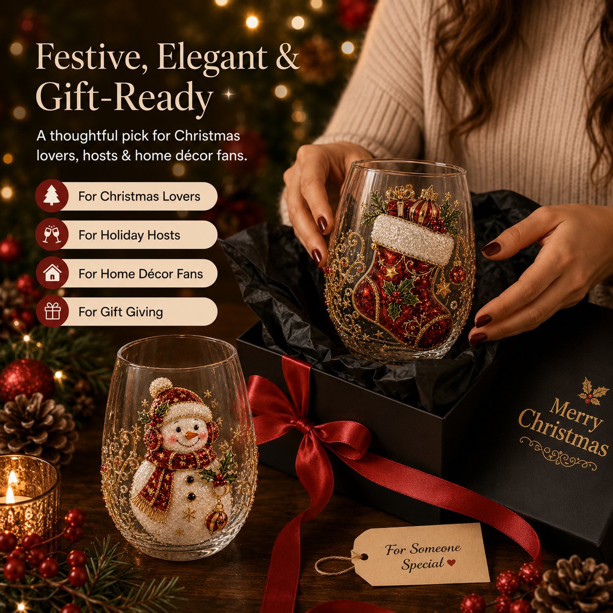 🎄 Christmas 3D Decorative Glass Cup