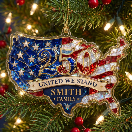 Personalized Custom Shape Acrylic Ornament -United We Stand USA Map Hologram Ornament