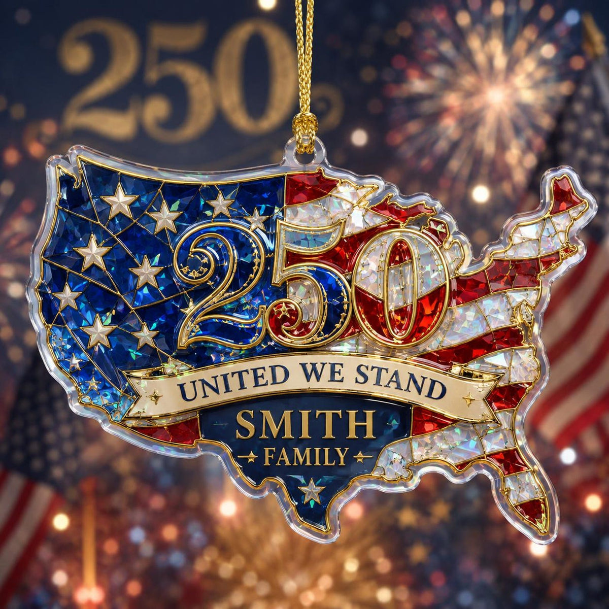 Personalized Custom Shape Acrylic Ornament -United We Stand USA Map Hologram Ornament