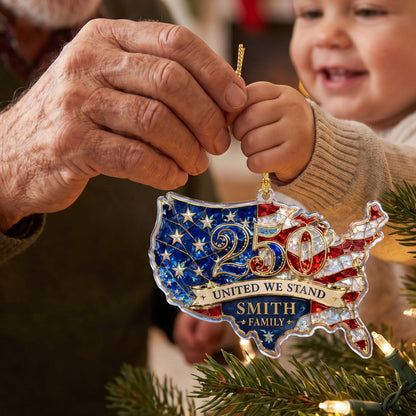 Personalized Custom Shape Acrylic Ornament -United We Stand USA Map Hologram Ornament