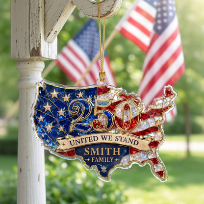 Personalized Custom Shape Acrylic Ornament -United We Stand USA Map Hologram Ornament