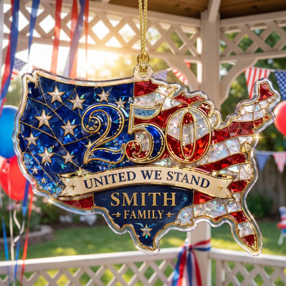 Personalized Custom Shape Acrylic Ornament -United We Stand USA Map Hologram Ornament