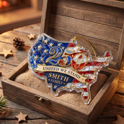Personalized Custom Shape Acrylic Ornament -United We Stand USA Map Hologram Ornament