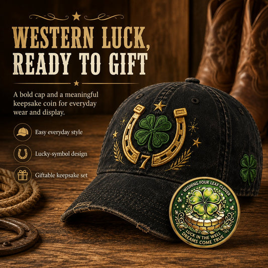 🍀Fortune Favors the Bold Vintage Lucky Cap – Free Clover Coin Included