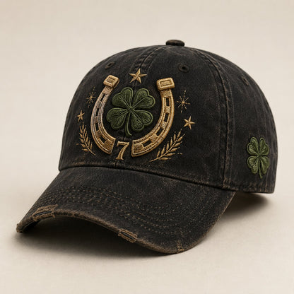 🍀Fortune Favors the Bold Vintage Lucky Cap – Free Clover Coin Included