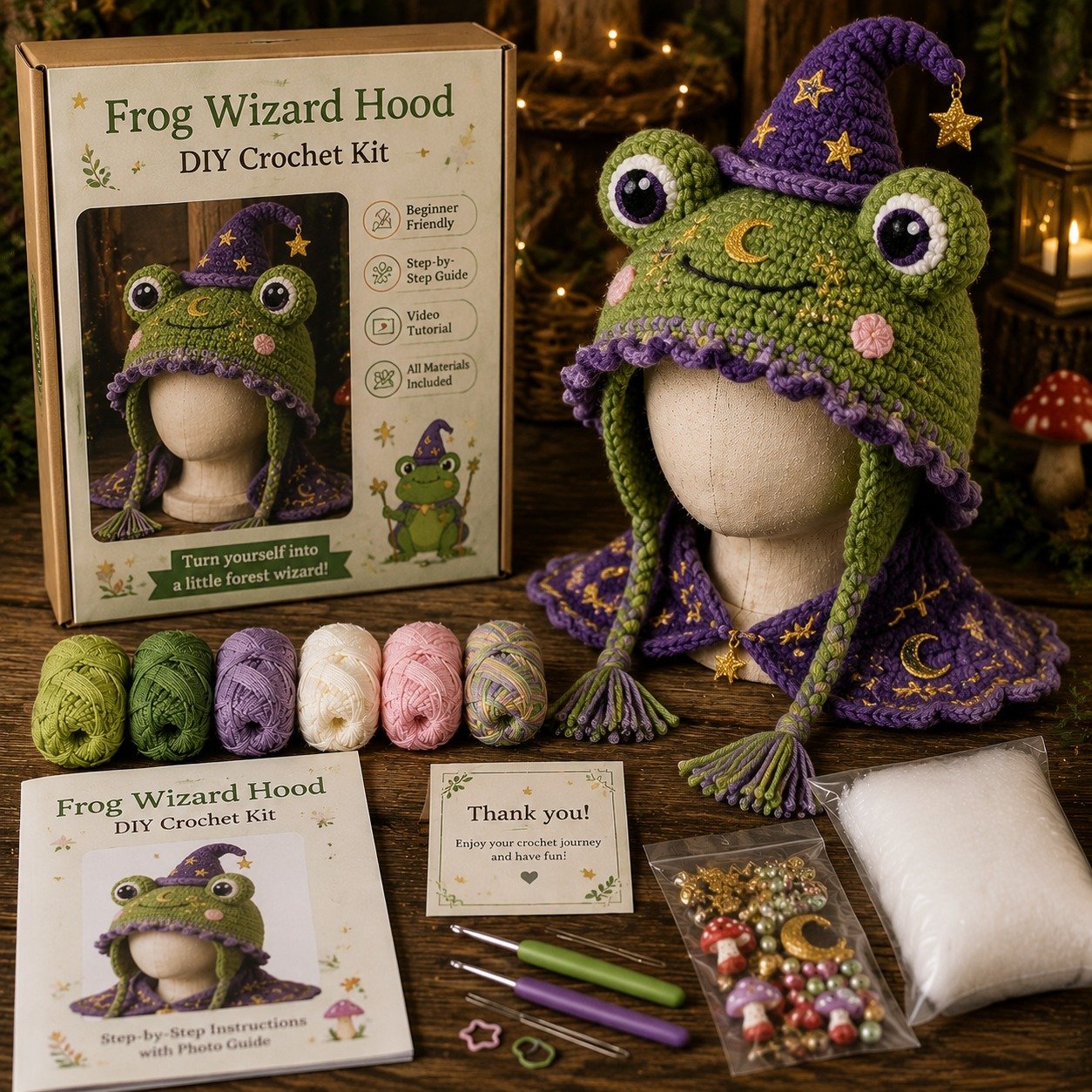 🧶✨ Fantasy Character Hood Hat DIY Crochet Kit Series