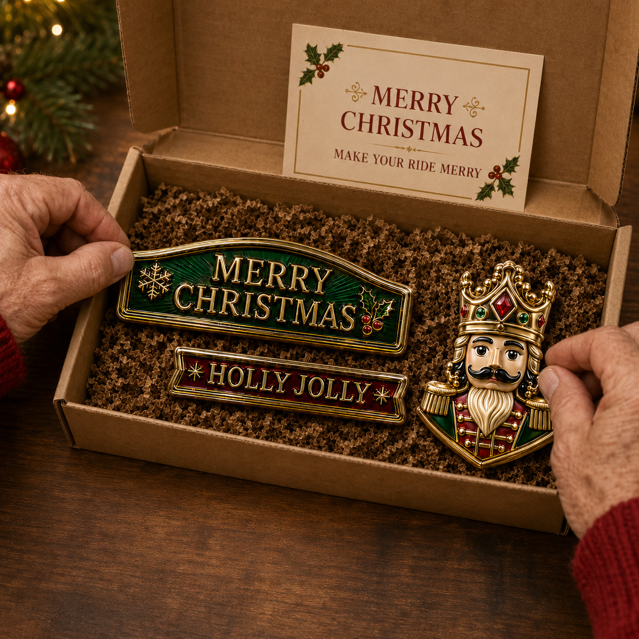 3-Piece Christmas Car Emblem Metal Badge Set
