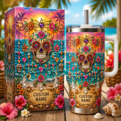 💀 Personalized Sugar Skull Beach Tumbler