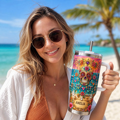 💀 Personalized Sugar Skull Beach Tumbler