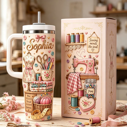 Custom Sewing Lover Tumbler - Personalized Gifts For Seamstresses & Quilters - Sewing Mends The Soul