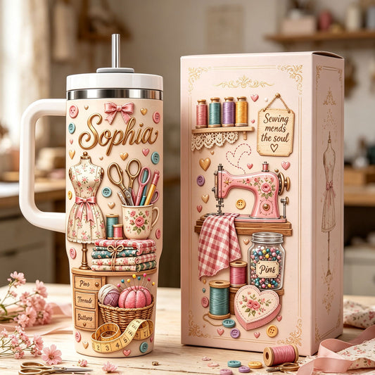 Custom Sewing Lover Tumbler - Personalized Gifts For Seamstresses & Quilters - Sewing Mends The Soul