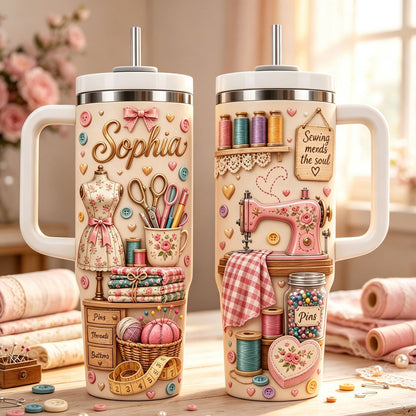 Custom Sewing Lover Tumbler - Personalized Gifts For Seamstresses & Quilters - Sewing Mends The Soul