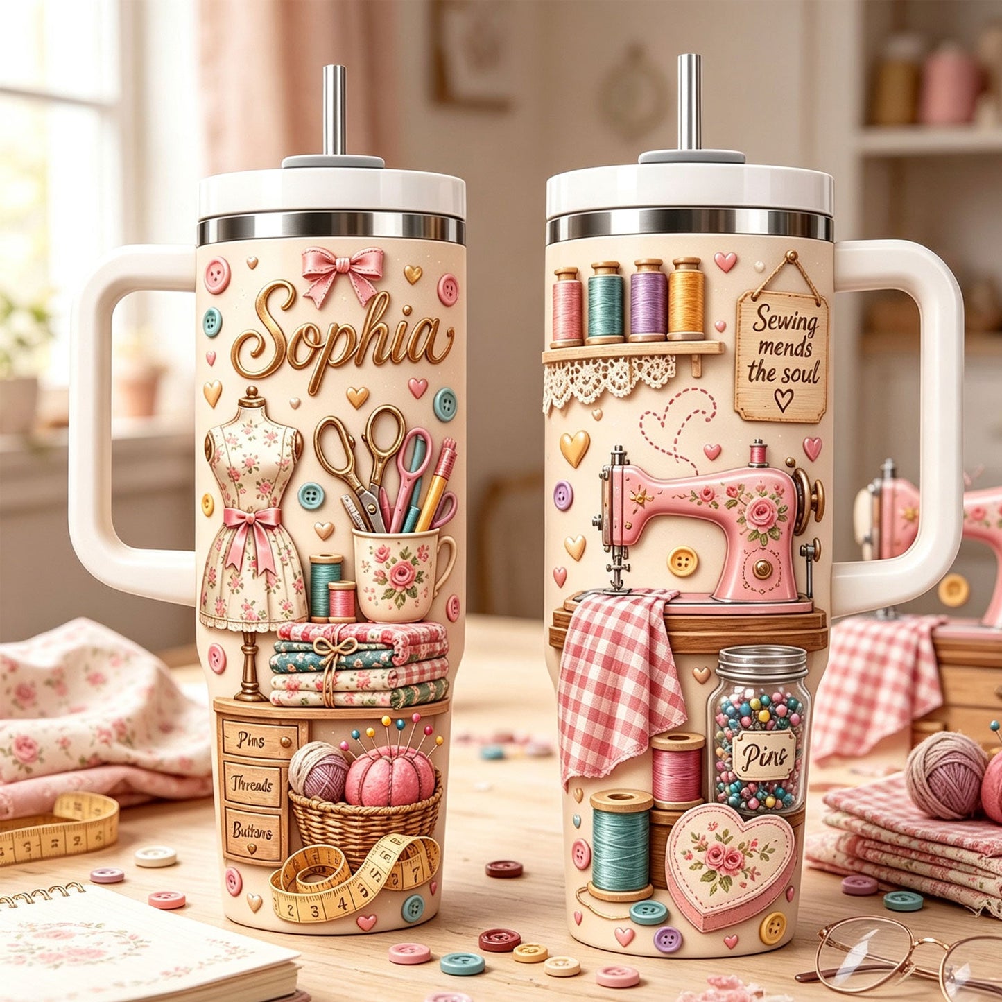 Custom Sewing Lover Tumbler - Personalized Gifts For Seamstresses & Quilters - Sewing Mends The Soul