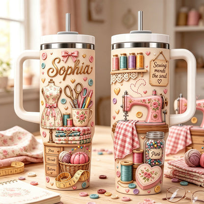 Custom Sewing Lover Tumbler - Personalized Gifts For Seamstresses & Quilters - Sewing Mends The Soul