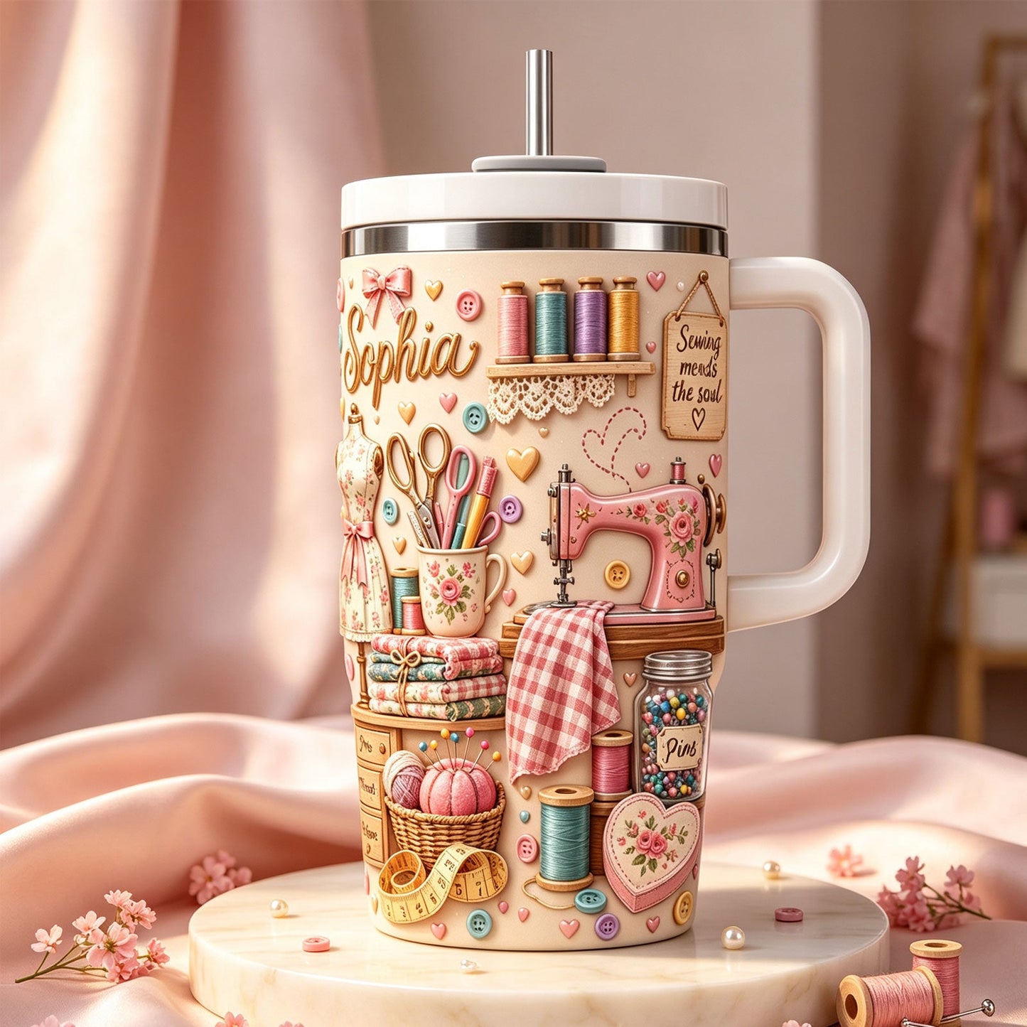 Custom Sewing Lover Tumbler - Personalized Gifts For Seamstresses & Quilters - Sewing Mends The Soul