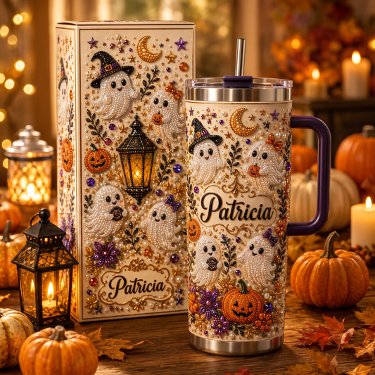 🎃 Personalized Halloween Ghost Pearl Tumbler – A Spooky-Cute Gift Made Just For Her 👻🥤