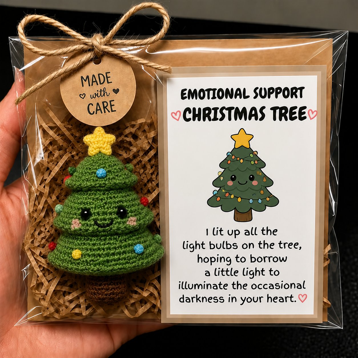 🎄 Emotional Support Crochet Plushie – Handmade Pocket-Sized Christmas Cheer 🧡