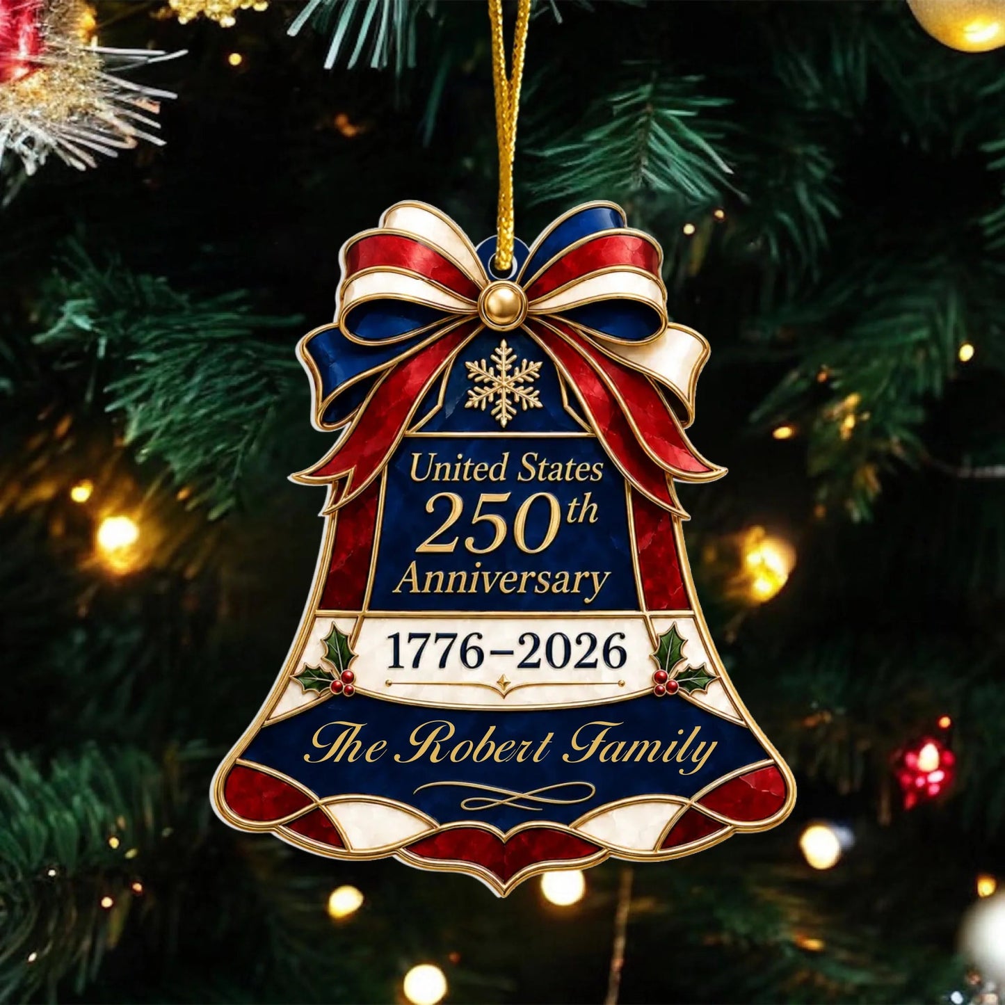 🇺🇸 United States 250th Anniversary Personalized Christmas Bell Ornament