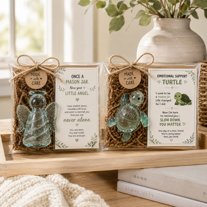 Second Life Comfort Glass Keepsake Gift – Little Angel & Emotional Support Turtle