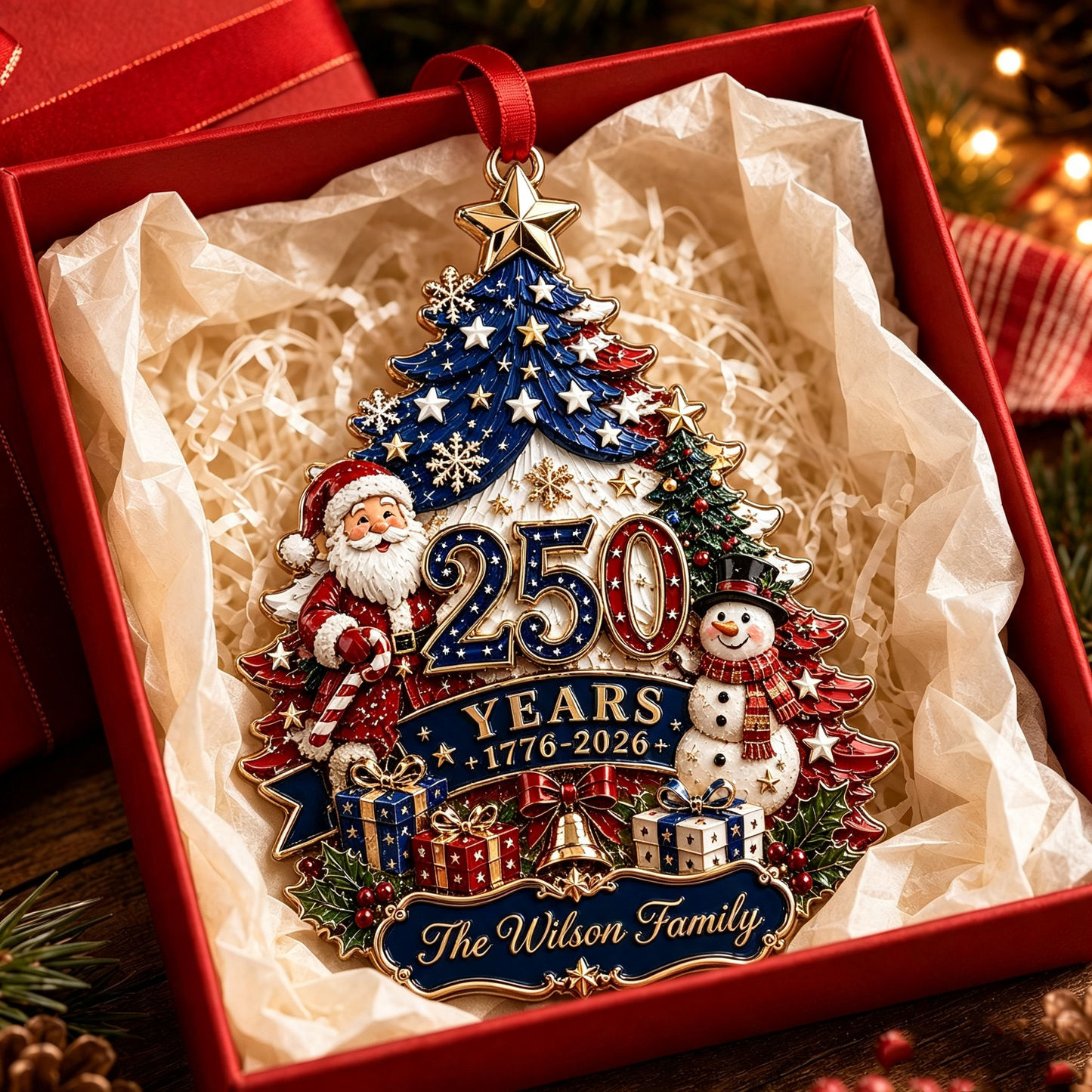 Personalized USA 250 Years Patriotic Christmas Ornament