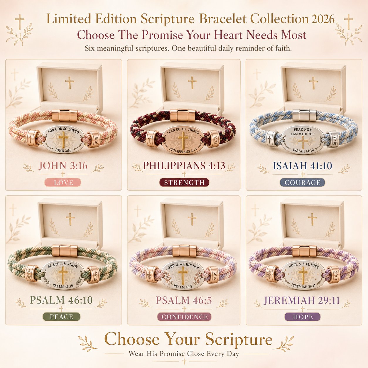 ✝️ Christian Scripture Faith Bracelet Collection – 6 Meaningful Bible Verse Designs with Raised Gold Cross, Magnetic Clasp &amp; Matching Gift Box 🙏✨