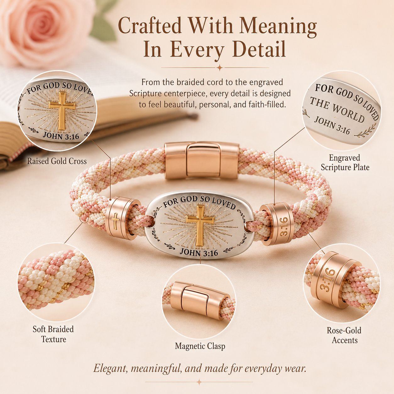✝️ Christian Scripture Faith Bracelet Collection – 6 Meaningful Bible Verse Designs with Raised Gold Cross, Magnetic Clasp &amp; Matching Gift Box 🙏✨
