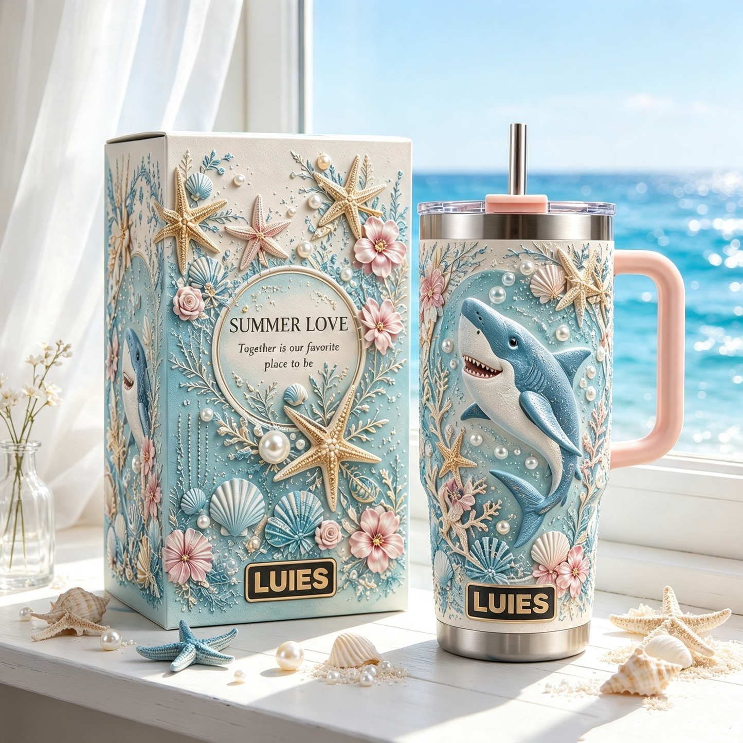 Personalized Summer Beach Shark Tumbler