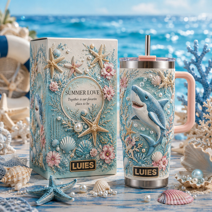 Personalized Summer Beach Shark Tumbler