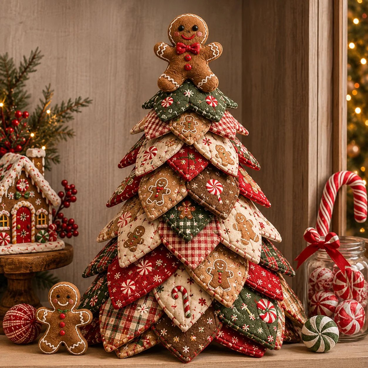 🎄 DIY Quilted Christmas Tree Kit – Handmade Fabric Holiday Tabletop Tree Decor ✂️✨