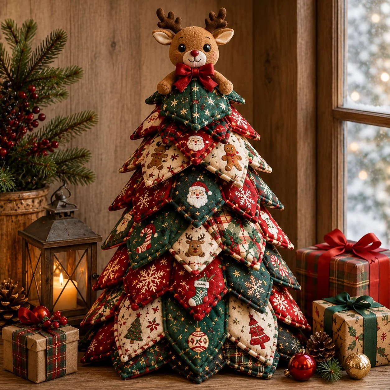 🎄 DIY Quilted Christmas Tree Kit – Handmade Fabric Holiday Tabletop Tree Decor ✂️✨