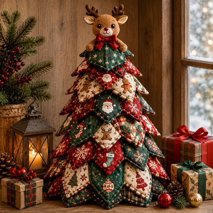 🎄 DIY Quilted Christmas Tree Kit – Handmade Fabric Holiday Tabletop Tree Decor ✂️✨