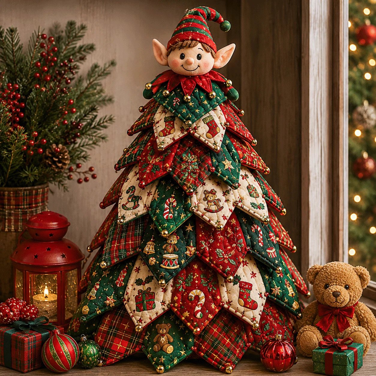 🎄 DIY Quilted Christmas Tree Kit – Handmade Fabric Holiday Tabletop Tree Decor ✂️✨