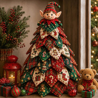 🎄 DIY Quilted Christmas Tree Kit – Handmade Fabric Holiday Tabletop Tree Decor ✂️✨