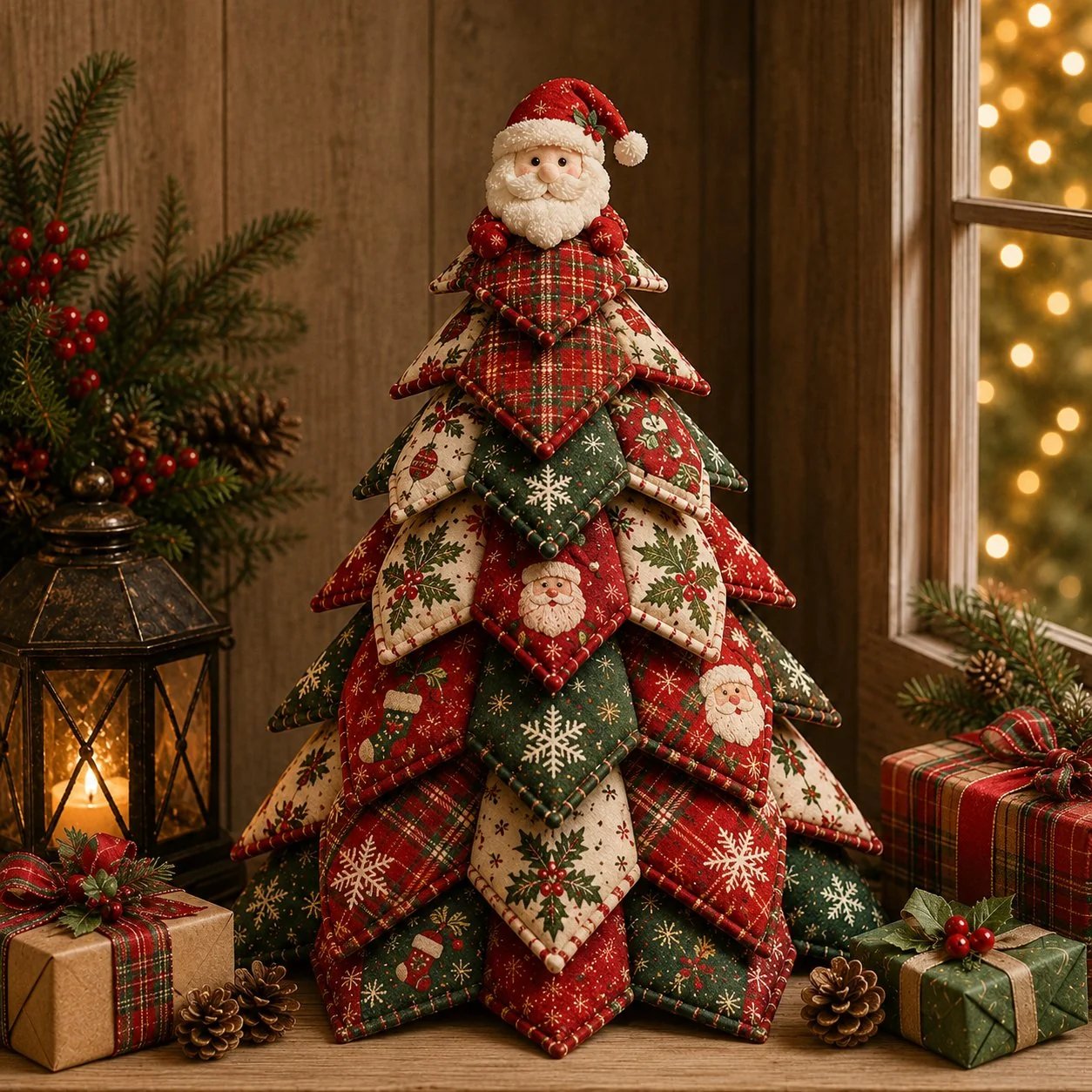🎄 DIY Quilted Christmas Tree Kit – Handmade Fabric Holiday Tabletop Tree Decor ✂️✨
