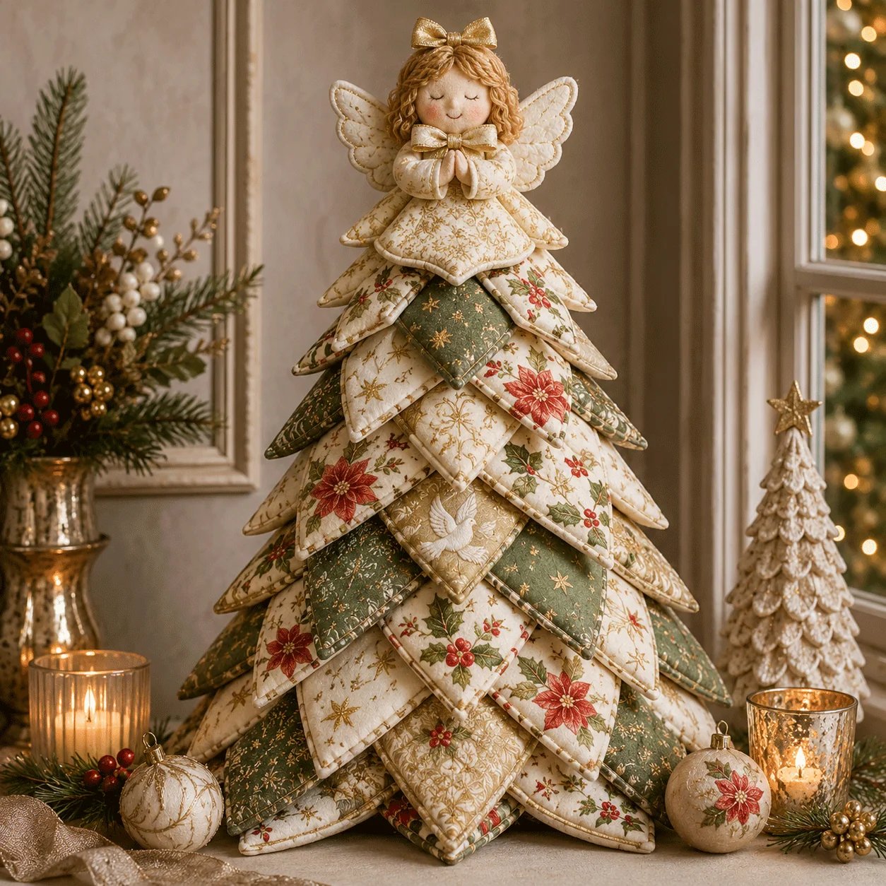 🎄 DIY Quilted Christmas Tree Kit – Handmade Fabric Holiday Tabletop Tree Decor ✂️✨