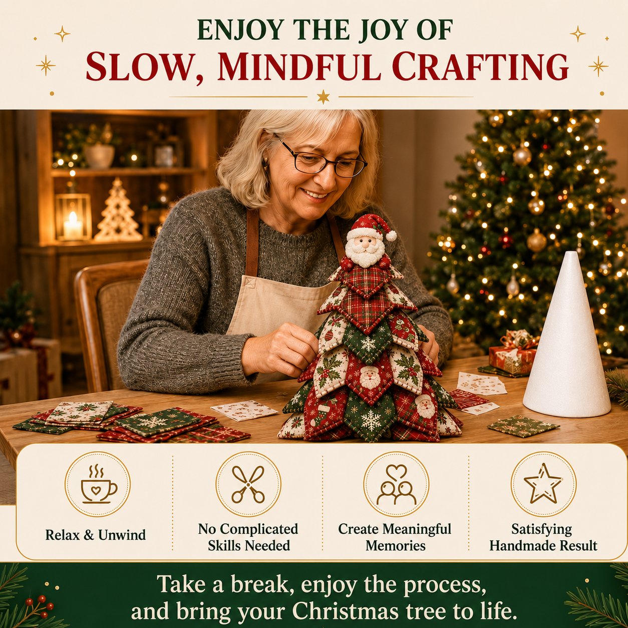 🎄 DIY Quilted Christmas Tree Kit – Handmade Fabric Holiday Tabletop Tree Decor ✂️✨