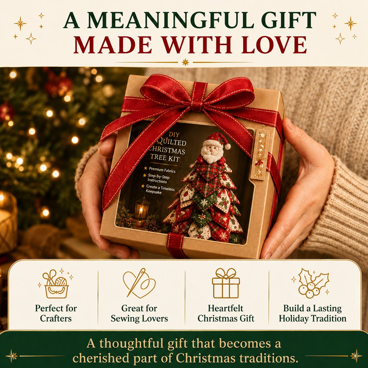 🎄 DIY Quilted Christmas Tree Kit – Handmade Fabric Holiday Tabletop Tree Decor ✂️✨