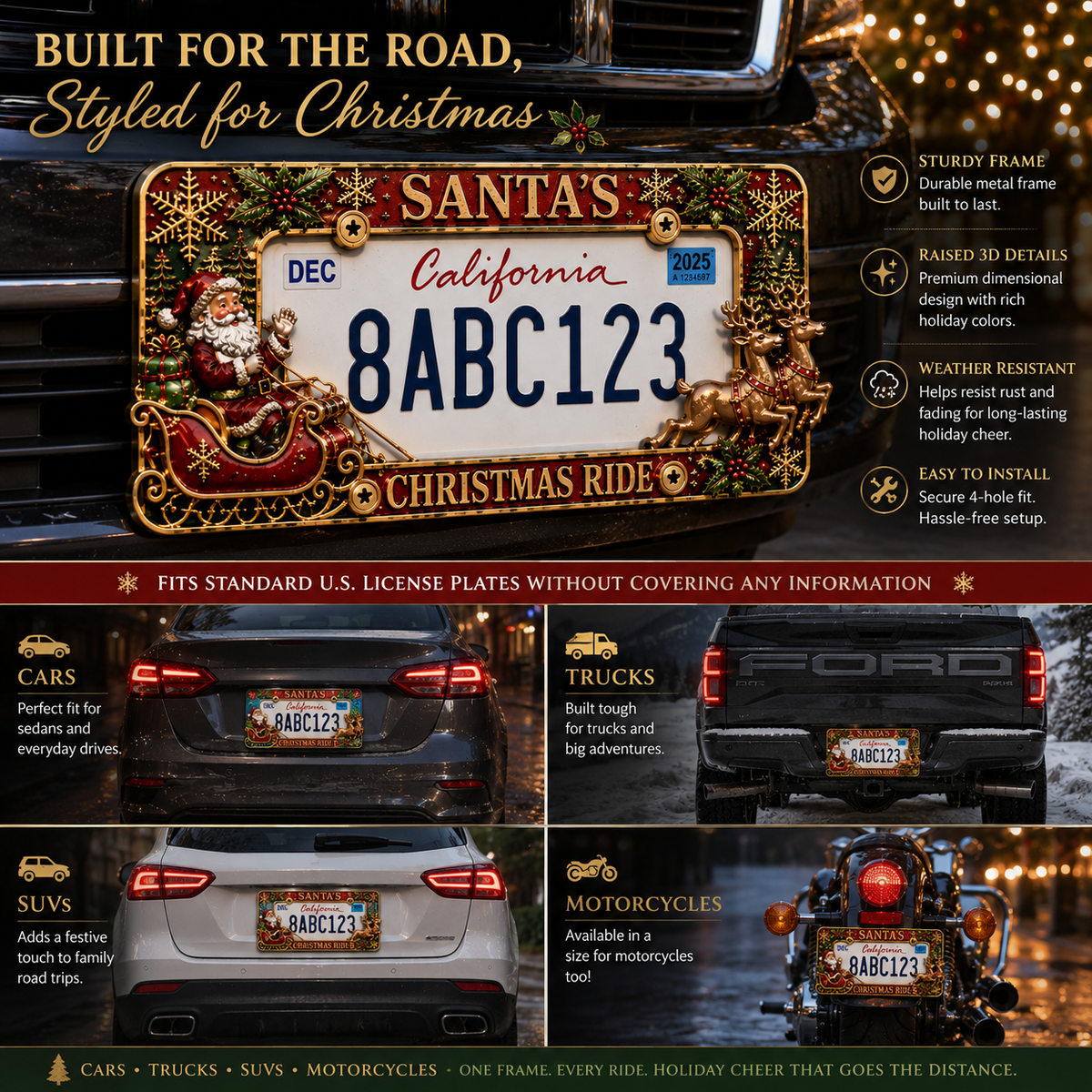 🎄 Christmas License Plate Frame – Festive Style for Every Ride 🚗✨