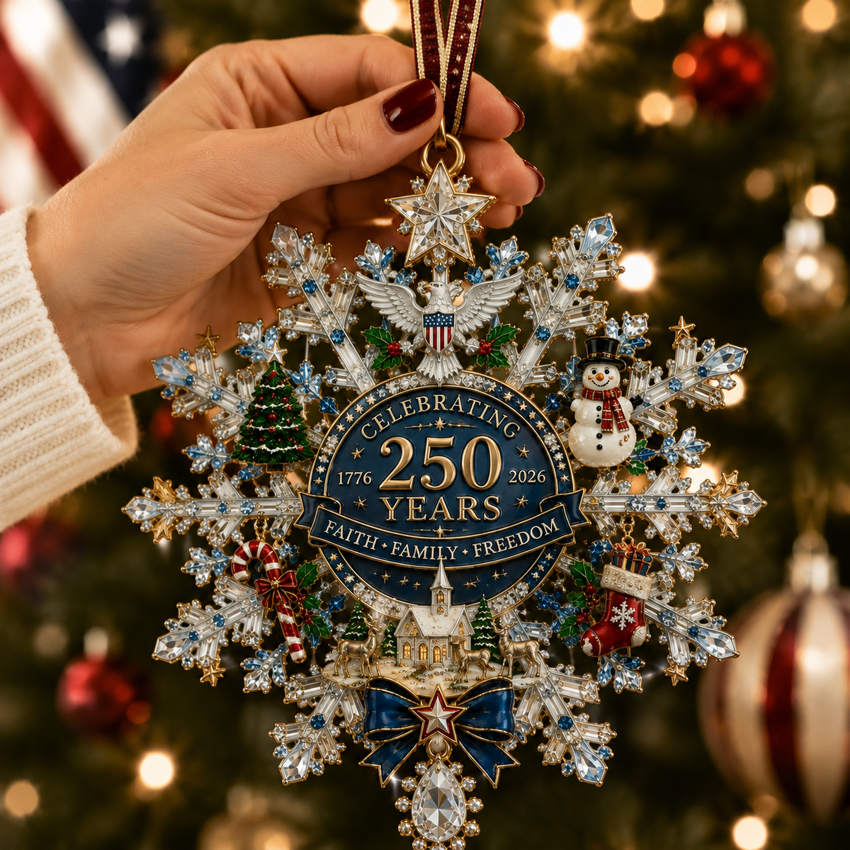 ✨ Shimmering Silver Christmas Commemorative Snowflake Ornament – Limited Anniversary Edition 🎄🇺🇸