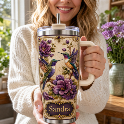 🐦💜Personalized Hummingbird & Purple Flower Tumbler