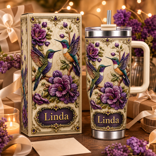 🐦💜Personalized Hummingbird & Purple Flower Tumbler