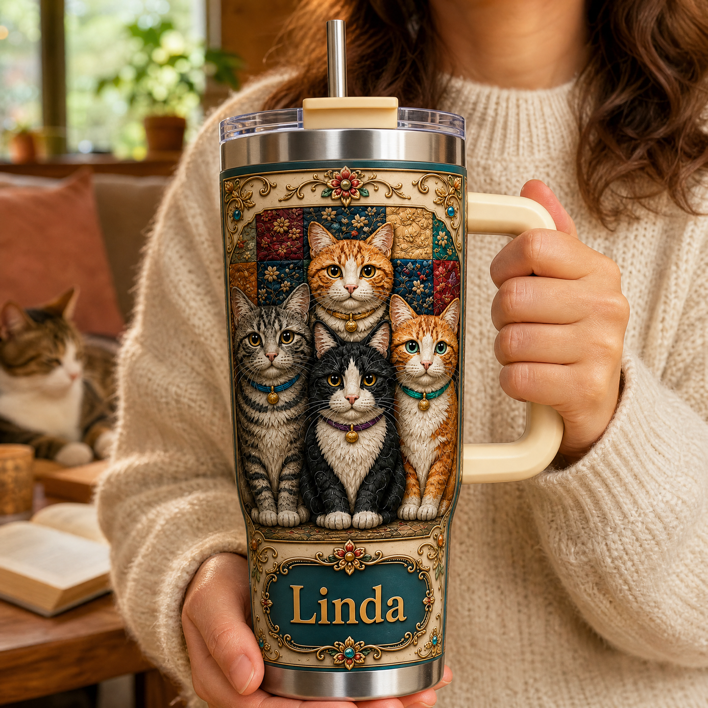 Personalized Cat Lover Tumbler – Custom Name Cat Mom Gift Cup