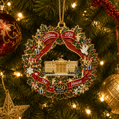 White House Scene Christmas Wreath Commemorative Ornament