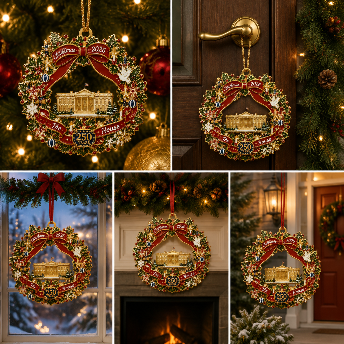 White House Scene Christmas Wreath Commemorative Ornament